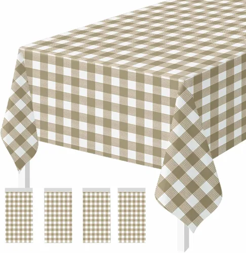 Vista 13 de Paquete de 2 Manteles de Plástico Beige Desechables Cubiertas de Mesa Mantel Rectangular Beige para Fiesta Baby Shower Boda Cumpleaños Mantel