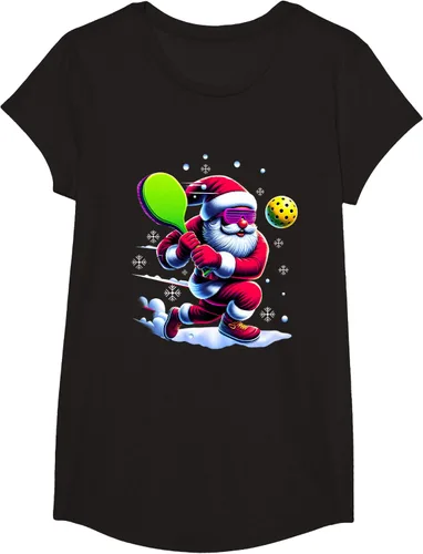 Vista 4 de Pickle Ball Navidad Santa Deporte Jugador Padel Raqueta Snow Camiseta Negro