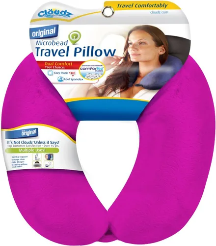 Vista 13 de Cloudz Almohada de viaje con microesferas de doble comodidad para el cuello en avión. Tela de felpa súper suave y acogedora en un lado, elastano