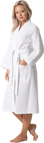Vista 2 de Turkish Linen Kimono ligero de punto gofre para spa y baño para mujer, secado rápido, suave