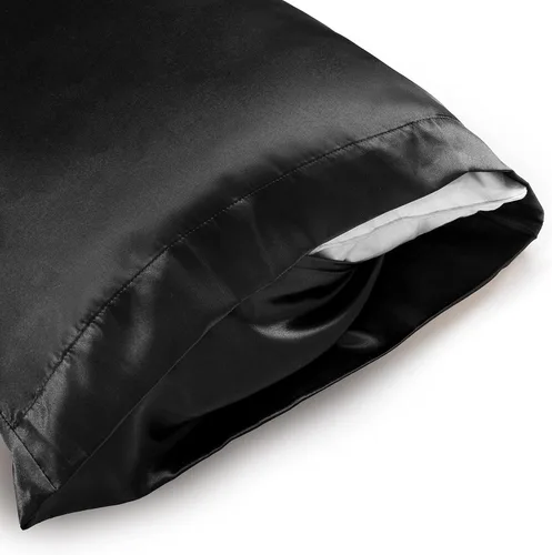 Vista 4 de Vonty 2 fundas de almohada de satén estándar – Fundas de almohada de 20 x 26 pulgadas, fundas de almohada negras para proteger la piel y el cabello