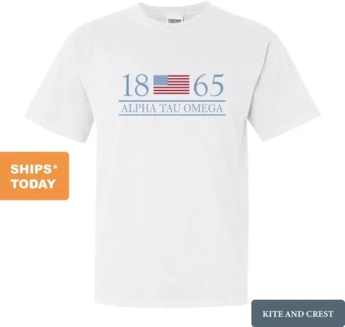 Vista 2 de Alpha Tau Omega Comfort Colors Camiseta - Camiseta de Año Bandera ATO
