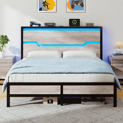 Vista 12 de Homkdom Twin Size Bed Frame with LED, Headboard Shelf & USB Ports