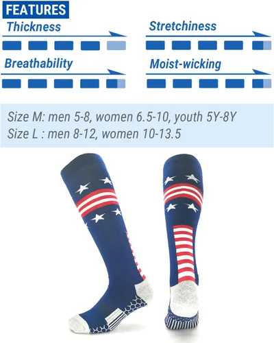 Vista 7 de Calcetines deportivos hasta la rodilla con bandera americana para béisbol, fútbol, sóftbol, fútbol