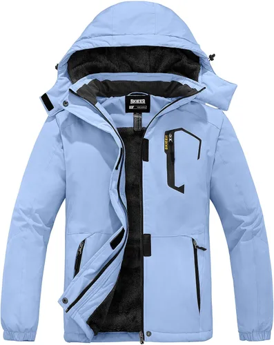 Vista 12 de Skieer - Chaqueta de esquí impermeable para mujer, abrigo cálido de invierno con forro polar para snowboard Negro