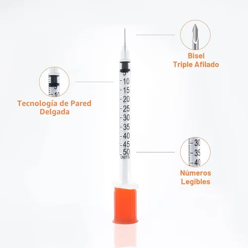 Vista 3 de U-100 - Jeringa de 0.5cc 1.06 oz 5/16" (8mm) con aguja, envuelta individualmente, paquete de 20
