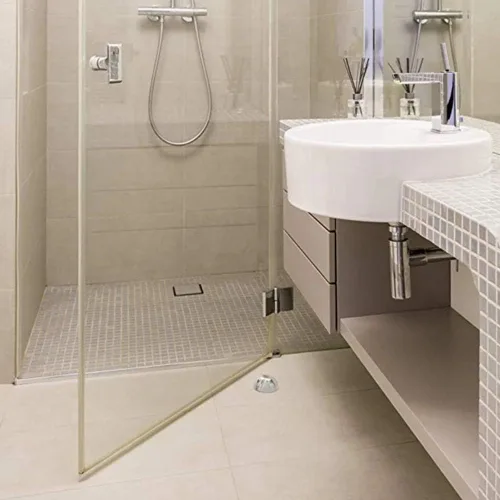 Vista 5 de Tapones autoadhesivos transparentes de 3 piezas para pared y piso, tapón acrílico para puerta de ducha, sin perforaciones, protege paredes