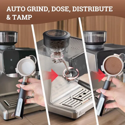 Vista 23 de Máquina de espresso con distribución automática y tazón con molinillo, cafetera barista con cold brew, espumador de leche para latte, máquina