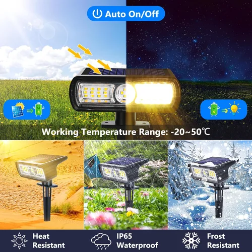 Vista 3 de Toodour Foco solar para exteriores, paquete de 2 luces solares para exteriores con 2 modos, luces de inundación impermeables alimentadas por energía