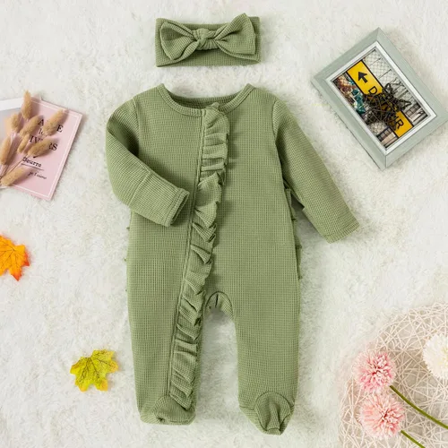 Vista 3 de Ropa para bebé recién nacida, con volantes, con cremallera, para llegar a casa, ropa de otoñoinvierno de 0 a 12 meses