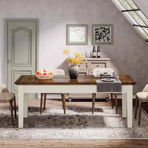 Vista 3 de Tribesigns Mesa de comedor para 4-6 personas, mesa de cocina rectangular de 62 pulgadas con patas de madera maciza, moderna mesa de comedor