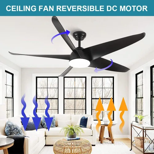 Vista 3 de Ventiladores de techo negros con luces y control remoto, ventilador de techo de perfil bajo de 5 aspas de 60 pulgadas, modernos ventiladores