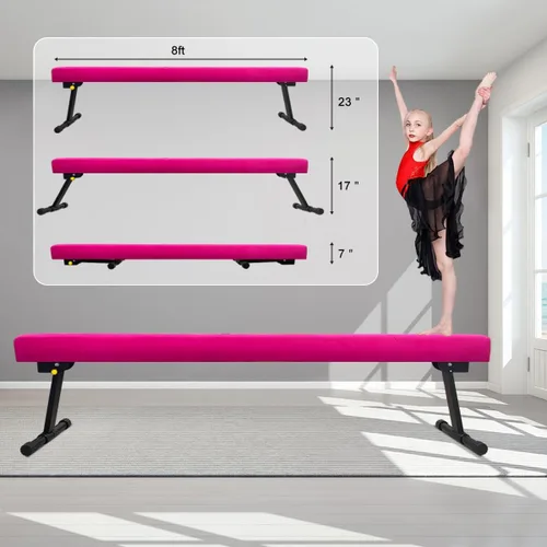 Vista 6 de Wesky Viga de equilibrio ajustable, equipo de gimnasia de viga de piso alto y bajo, haz de gimnasia profesional para niños, entrenamiento en casa