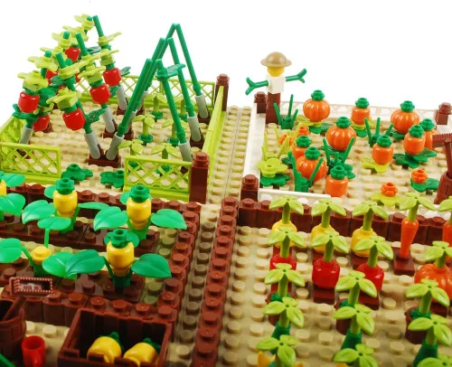 Vista 4 de Conjunto de campo de granja, bloques de construcción, cultivos de plantas, animales, ladrillos de construcción, juego de construcción de bricolaje