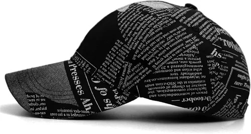 Vista 5 de Gorra de béisbol con estampado de periódico para hombre, ajustable, divertida, de algodón, a la moda