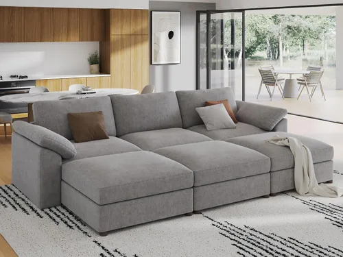 Vista 140 de EASE MOOSE Sofá modular verde seccional de gran tamaño en forma de L Pana verde