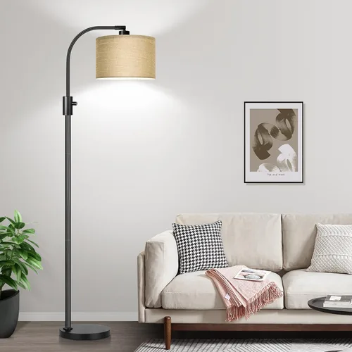 Vista 6 de Nintiue Lámpara de pie moderna de arco regulable con pantalla champán, bombilla LED de 1200 lúmenes incluida, para sala de estar y lectura