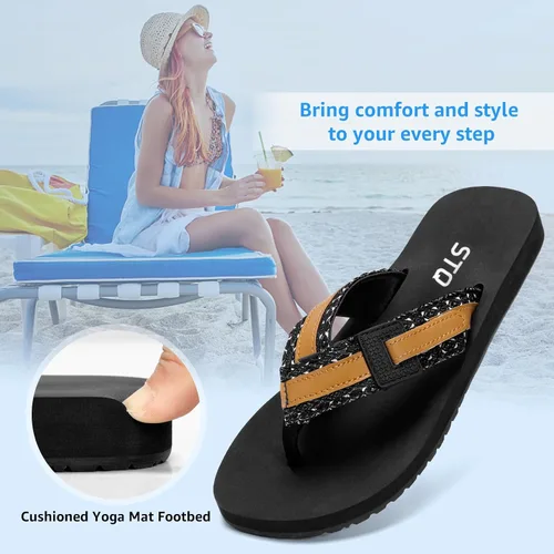 Vista 2 de STQ Sandalias ortopédicas para mujer, sandalias de playa ajustables con soporte de arco para aliviar la fascitis plantar