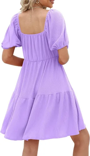 Vista 4 de Vestidos de mujer con cuello cuadrado, manga abombada, estilo casual, holgado, para primavera