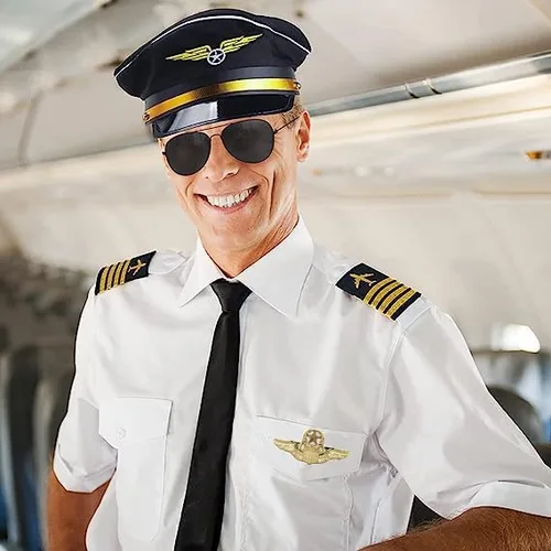 Vista 5 de Conjunto de disfraz de piloto capitán, accesorios de azafata, sombrero de asistente de vuelo con gafas de sol y bufanda, disfraz de cosplay