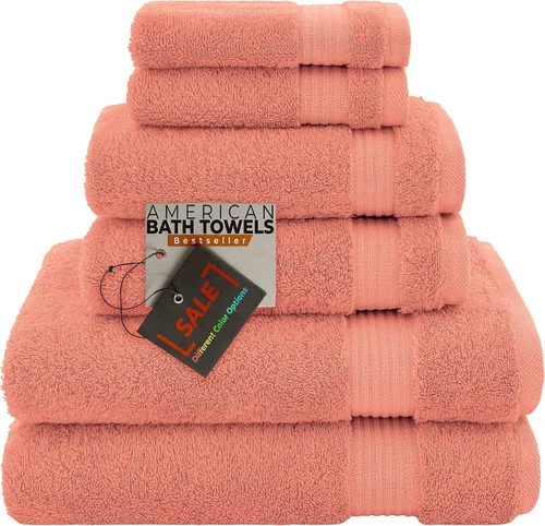 Vista 16 de American Bath Towels Juego de 6 toallas turcas de 100% algodón, ultra suaves, absorbentes, 2 toallas de baño, 2 toallas de mano, 2 toallas pequeñas