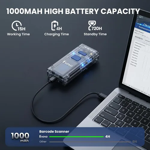 Vista 3 de Eyoyo EY2877 - Escáner de código de barras portátil Bluetooth inalámbrico, CCD Mini portátil CMOS UPC lector de código de barras USB compatible