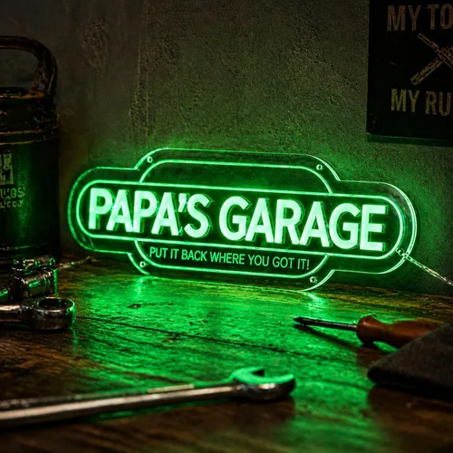 Vista 15 de Letrero de neón de garaje azul personalizado con calcomanías, letrero de luz LED de acrílico personalizado hecho a mano, letrero de neón LED