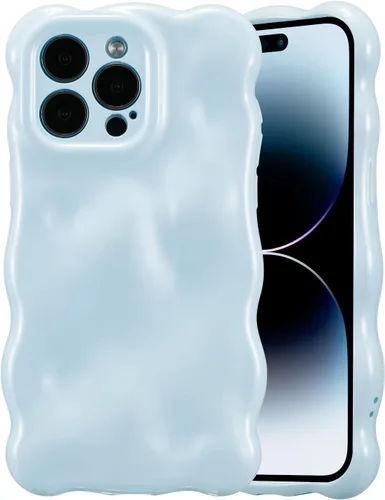 Vista 2 de UEEBAI Funda ondulada para iPhone 14 Pro Max, bonita cubierta plateada con forma de onda para iPhone, bonita funda estética 3D para teléfono
