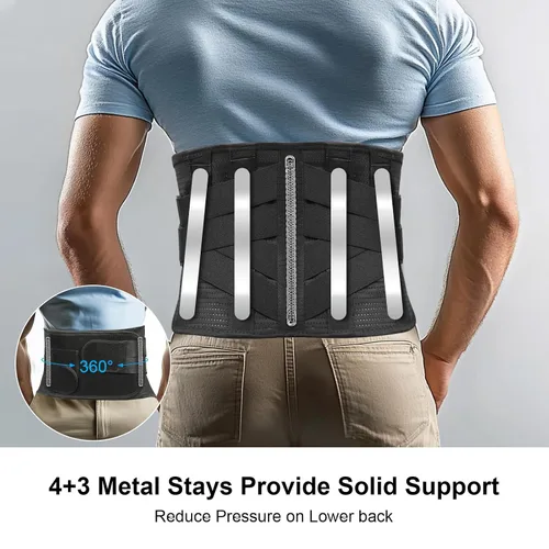 Vista 3 de Soporte lumbar con 7 soportes de metal, cinturón de soporte lumbar transpirable con correas ajustables dobles para comodidad personalizada, alivia