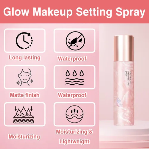 Vista 2 de Spray fijador de maquillaje brillante, spray de ajuste hidratante para cara, acabado radiante brillante de larga duración, ligero y refrescante