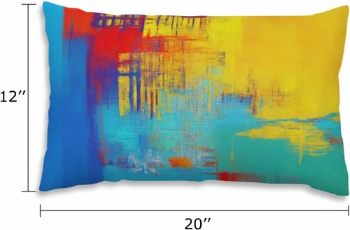Vista 2 de EKOBLA Fundas de almohada abstractas de acuarela rectangulares oblongas Diseño de arte digital moderno y brillante Elemento de algodón y lino