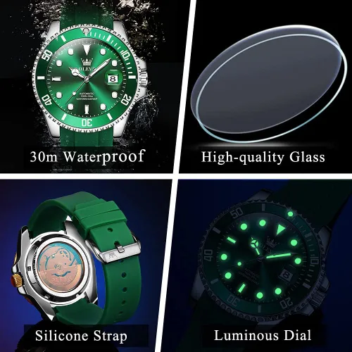 Vista 4 de Reloj automático de viento automático para hombre, reloj de lujo de acero inoxidable con fecha, reloj clásico impermeable con bisel giratorio
