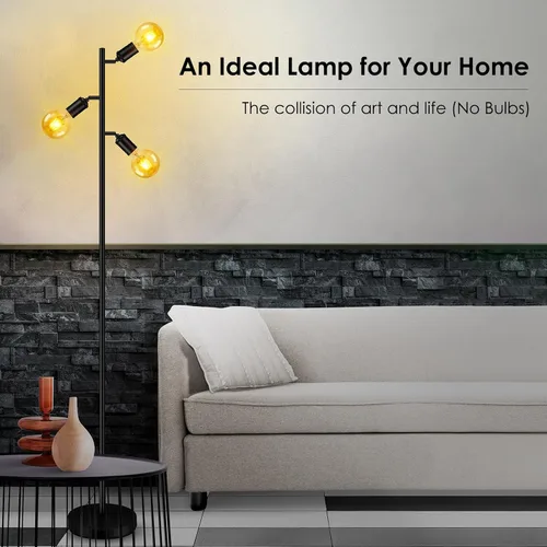 Vista 7 de BoostArea Lámpara de Pie, Lámpara de Pie Industrial, Lámpara de Pie Moderna Tipo Árbol con 3 Luces Ajustables, Casquillo E26, Interruptor de Pie