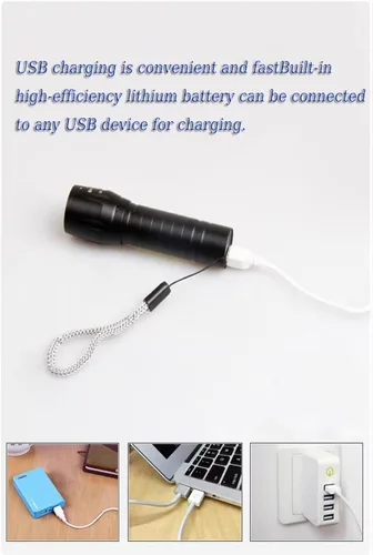 Vista 8 de CLEZGO - Linternas recargables de alto lumens LED, mini linterna recargable USB para el hogar, 3 modos de enfoque ajustable, linterna portátil
