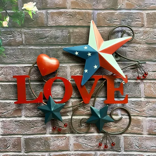 Vista 4 de 4homemax Primitive Country - Arte de pared de metal con estrellas y corazones americanos, 4 de julio, decoración patriótica de pared para interiores
