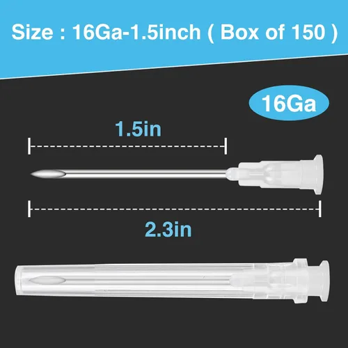 Vista 2 de TENKAIWICK Paquete de 150 agujas de calibre 16 de 1.5 pulgadas, agujas de inyección desechables estériles Luer Lock, accesorios de laboratorio