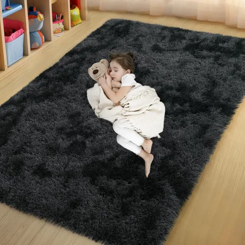 Vista 79 de qulint Alfombra negra para dormitorio, alfombra de área pequeña de 2 x 3 pies para habitación de niños, alfombra suave y mullida para sala de estar