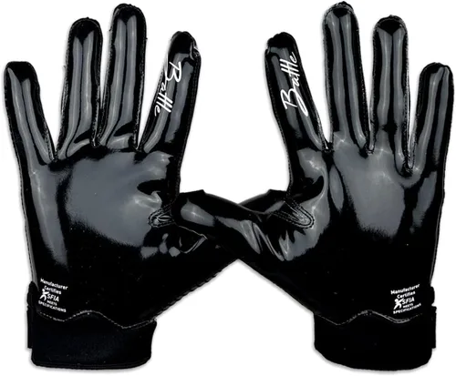 Vista 3 de Battle Sports Skullface - Guantes de fútbol americano con capa de extraterrestre rosa para receptor abierto, ultraadherentes y con agarre