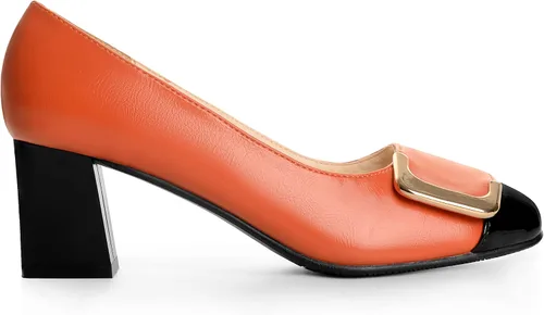 Vista 2 de ANN CREEK Zapatos de tacón bajo para mujer, zapatos de oficina elegantes de dos tonos, punta cuadrada, tacón grueso de 2.4 pulgadas, sin cordones