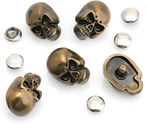 Vista 2 de CRAFTMEMORE SK02 - Remaches de calavera de metal con remaches rápidos decorativos para pulseras, bolsas, cinturones, zapatos, artesanía en cuero