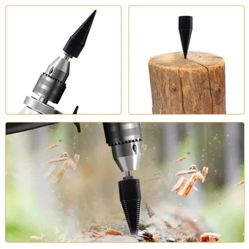 Vista 5 de 5 Pcs Wood Splitting Drill Bit Set with Detachable 42mm Cones and 4 Shafts (Round, Square, Hex, Small Hex) for Firewood Log Splitting and