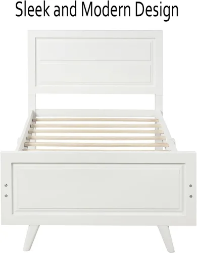 Vista 3 de Base de cama individual de madera con cabecero/estribo, marco de cámara de plataforma moderna, base de colchón de soporte de listones de madera