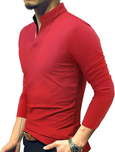 Vista 3 de LOGEEYAR Camisa polo de moda para hombre, de manga larga, ajustada, Henley, ropa de algodón piqué
