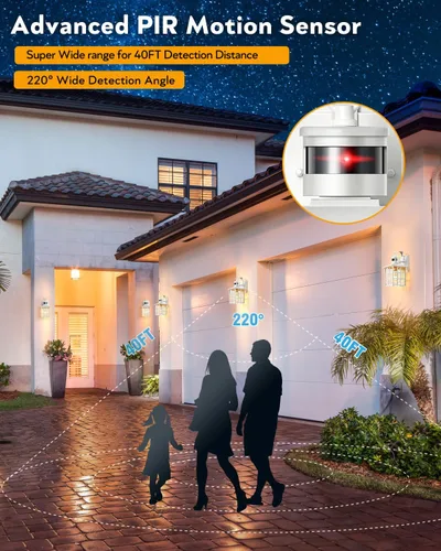 Vista 5 de VIANIS Luces de pared al aire libre con sensor de movimiento, luces de pared blancas del atardecer al amanecer, accesorio de luz exterior, linterna