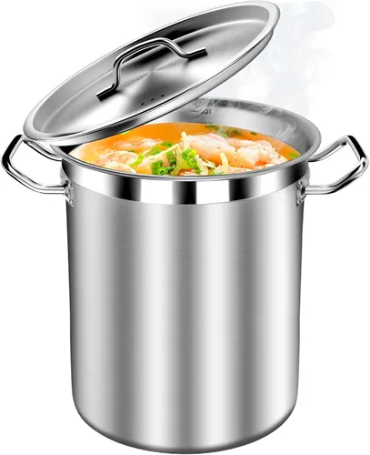 Vista 11 de STOCKPOT Olla de cocina, olla de acero inoxidable, olla de sopa con tapa de vidrio, ollas de inducción - 6 cuartos