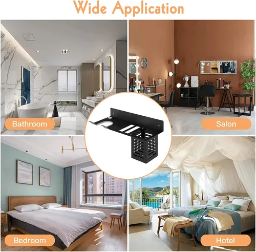 Vista 5 de LUEXBOX Soporte para secador de pelo montado en la pared, organizador de herramientas para baño, soporte para rizador, estante para secadora