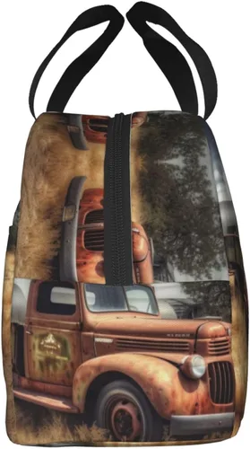 Vista 4 de Viejo camión coche impresión bolsa de almuerzo portátil aislado reutilizable bolsa de almuerzo caja de almuerzo para el trabajo camping viaje picnic