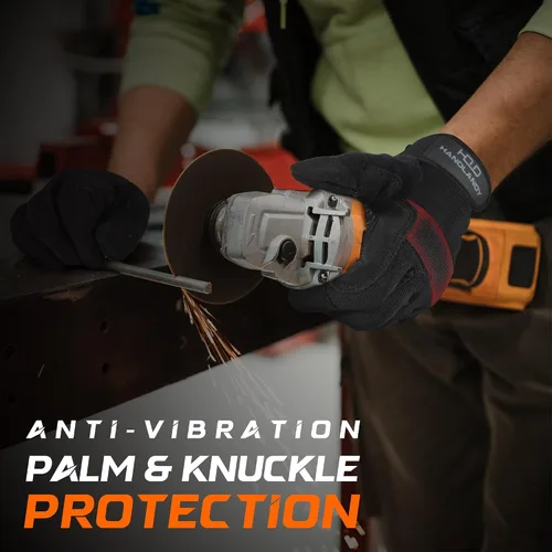 Vista 6 de HANDLANDY Guantes de trabajo de agarre para mujeres y hombres, guantes de trabajo de seguridad y utilidad para jardín, guantes de mecánicos Negro