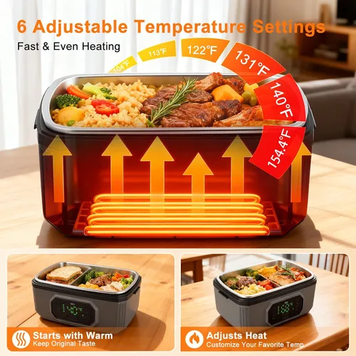 Vista 3 de Fiambrera eléctrica inalámbrica para adultos, 21000 mAh, recargable, con autocalentamiento, 1.2 L, calentador de alimentos portátil con calefacción
