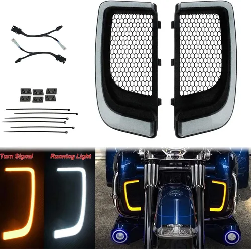 Vista 4 de Guantera de carenados de pierna ventilada inferior con protector de motor, parrillas, luces y cubierta de placas sólidas compatible con Harley
